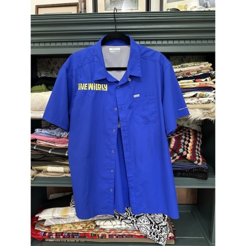 Columbia PFG Shirt‎ Sun Protection Button Up Short Sleeve Size L Blue